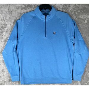 Stitch Sweater 1/4 Zip Pullover L/S Blue Sweatshirt Elbow‎ Patches Size XL